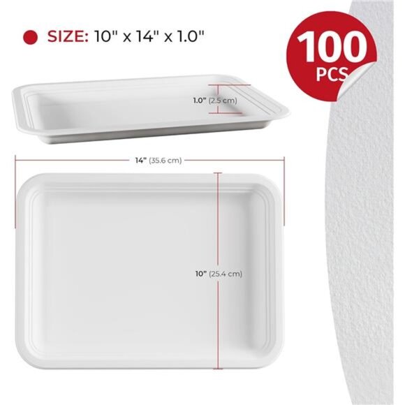 100 Pack Disposable Food Trays Large 14 Inch Compostable Paper Plates BBQ Party - Picture 2 of 7